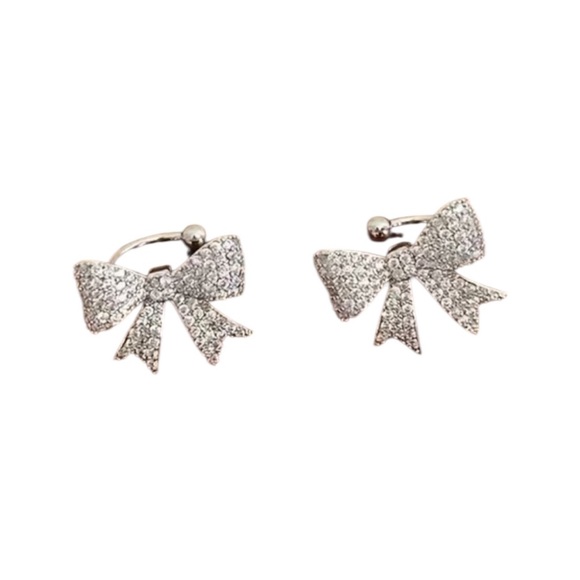 Whimsy_and_Rose Jewelry - Silver Rhinestone Bow Ear Cuffs